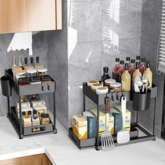 Double Layer Kitchen Storage Rack Pull Out Type Heavy Loading Shelf