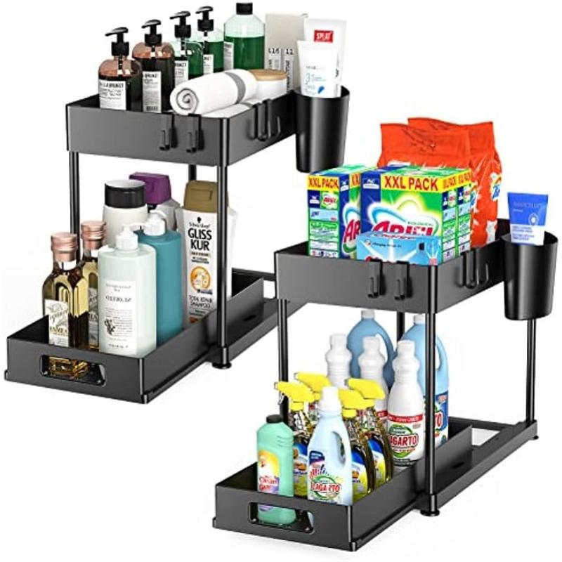 Double Layer Kitchen Storage Rack Pull Out Type Heavy Loading Shelf