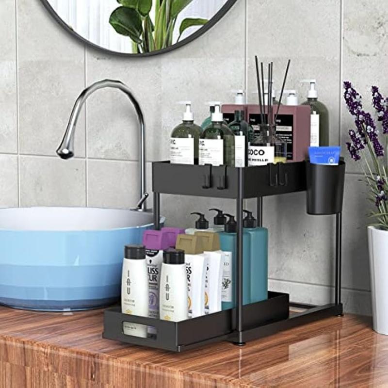 Double Layer Kitchen Storage Rack Pull Out Type Heavy Loading Shelf