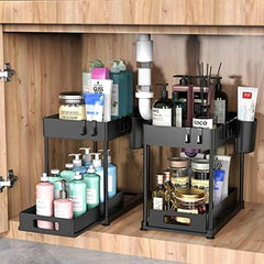 Double Layer Kitchen Storage Rack Pull Out Type Heavy Loading Shelf