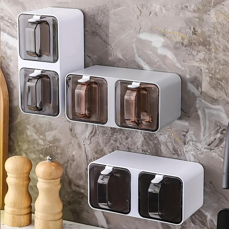 Wall-Mounted Condiment Jar Set with Spoon - Kitchen Organizer