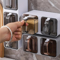 Wall-Mounted Condiment Jar Set with Spoon - Kitchen Organizer