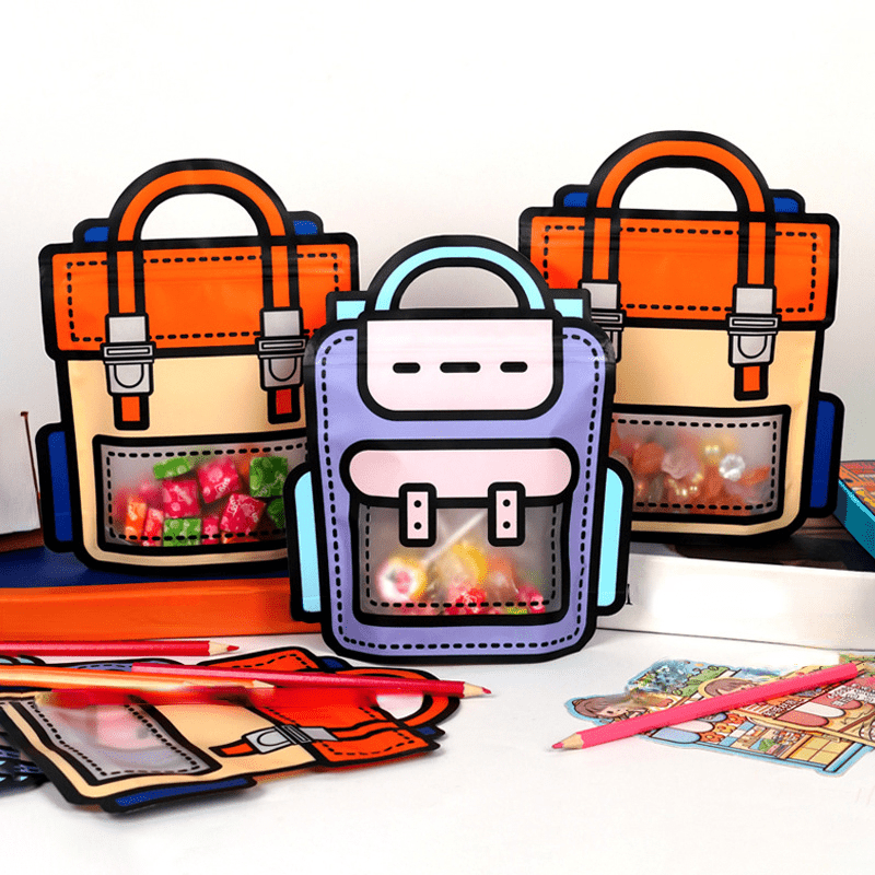 10pcs School Bags Shaped Zipper Bags for Snack Packaging