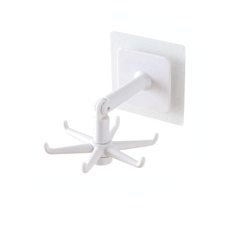 Universal Rotating Hook 6-Claw Rack Organizer Self Adhesive Towel Rack