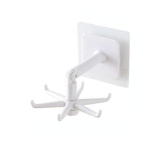 Universal Rotating Hook 6-Claw Rack Organizer Self Adhesive Towel Rack