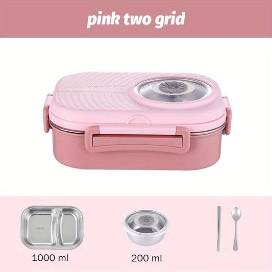 Stainless Steel Thermal Lunch Box 3 Compartments Bento Box Leak Proof