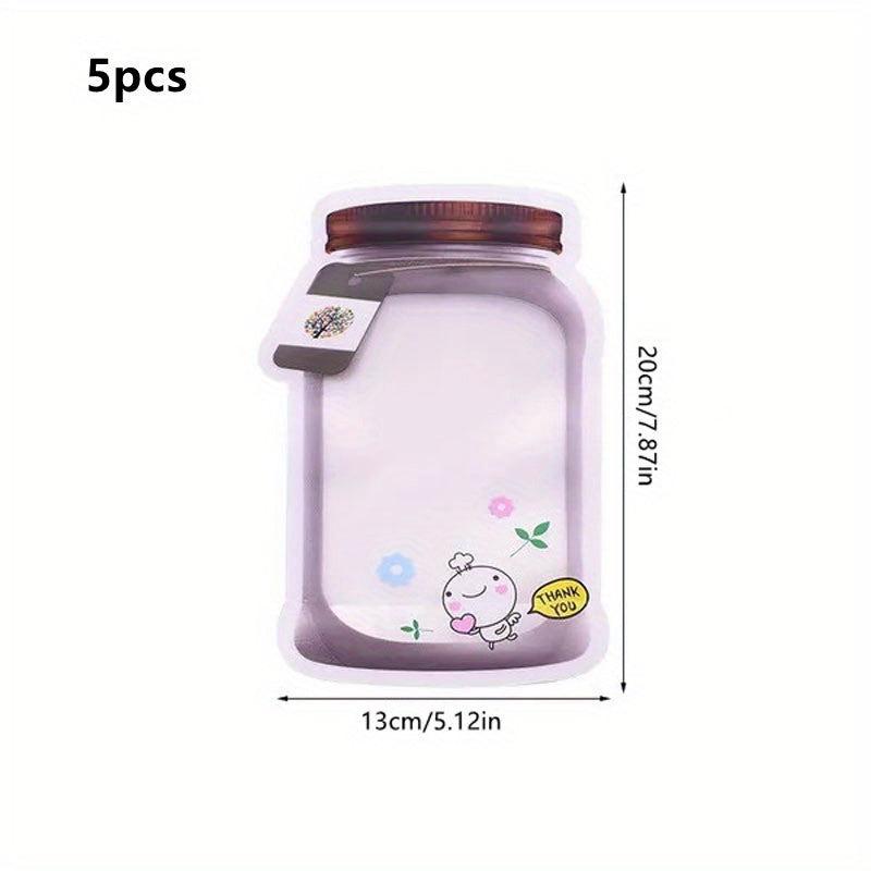 5Pcs Jar Shaped Seal Bags Reusable Snacks Zipper Bag Kitchen Organizer