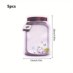 5Pcs Jar Shaped Seal Bags Reusable Snacks Zipper Bag Kitchen Organizer