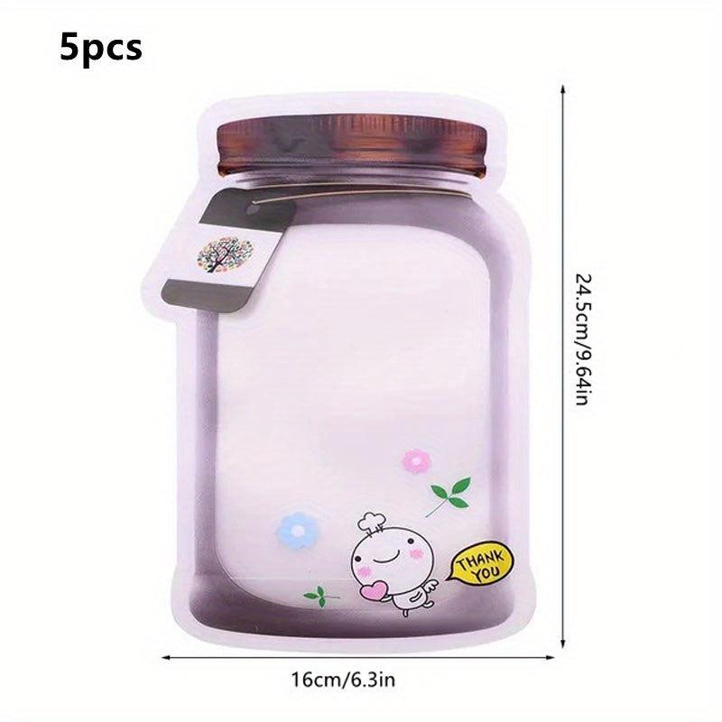 5Pcs Jar Shaped Seal Bags Reusable Snacks Zipper Bag Kitchen Organizer