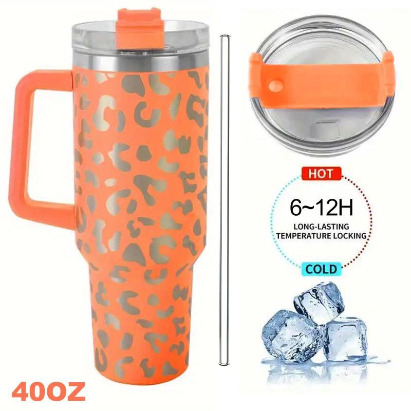 40oz Leopard Print Insulated Water Bottle Stainless Steel with Lid & Straw