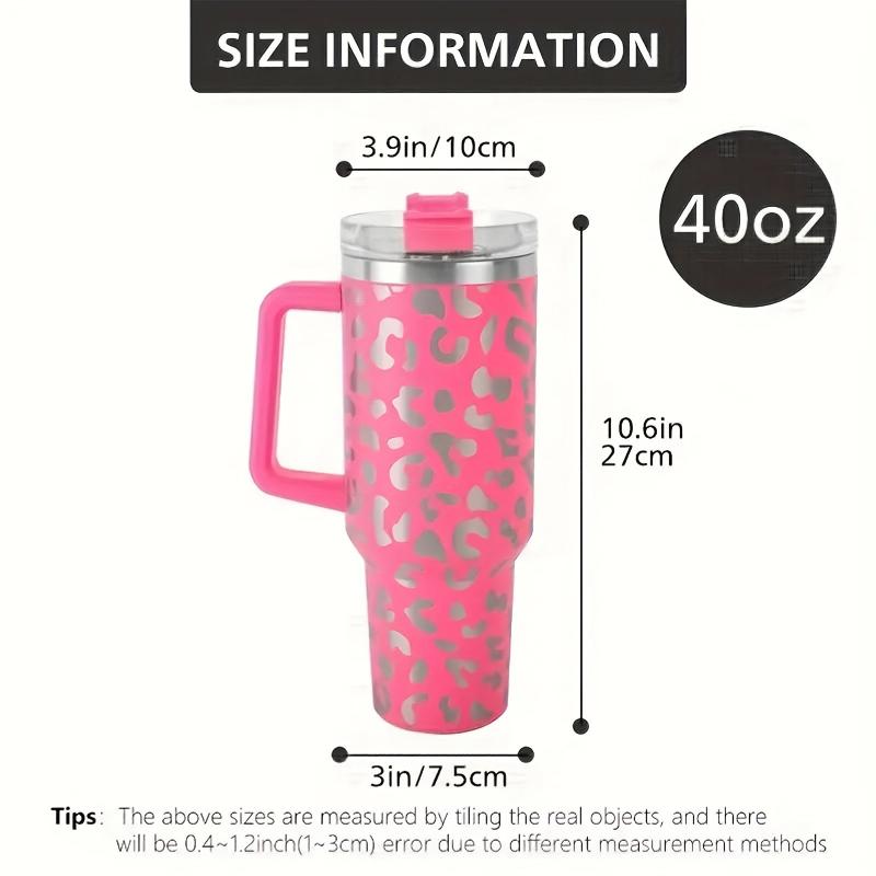 40oz Leopard Print Insulated Water Bottle Stainless Steel with Lid & Straw