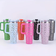 40oz Leopard Print Insulated Water Bottle Stainless Steel with Lid & Straw