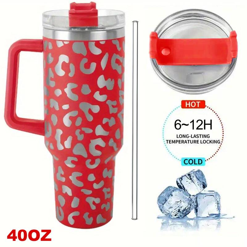 40oz Leopard Print Insulated Water Bottle Stainless Steel with Lid & Straw