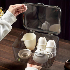Large Acrylic Tea Set Storage Box with Lid and Drain Board