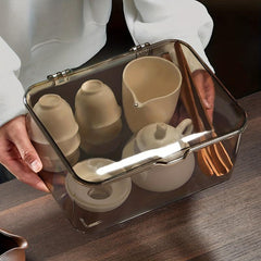 Large Acrylic Tea Set Storage Box with Lid and Drain Board