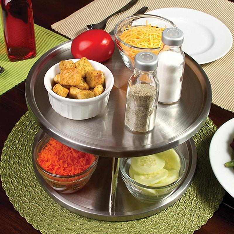 Stainless Steel Rotating Spice Rack Double Layer Lazy Susan Tray