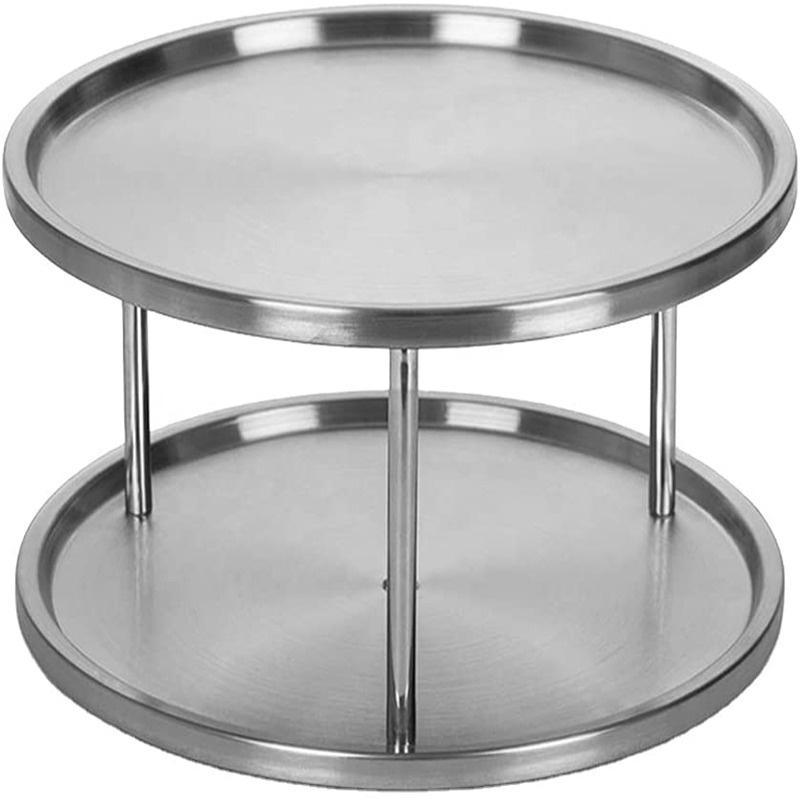 Stainless Steel Rotating Spice Rack Double Layer Lazy Susan Tray