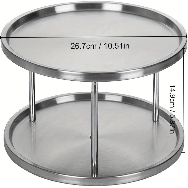 Stainless Steel Rotating Spice Rack Double Layer Lazy Susan Tray