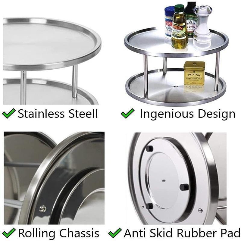 Stainless Steel Rotating Spice Rack Double Layer Lazy Susan Tray