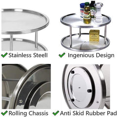 Stainless Steel Rotating Spice Rack Double Layer Lazy Susan Tray