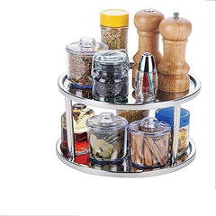 Stainless Steel Rotating Spice Rack Double Layer Lazy Susan Tray