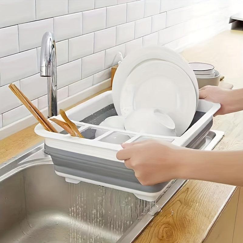 Telescopic Draining Dish Rack Large Capacity Tableware Storage Box