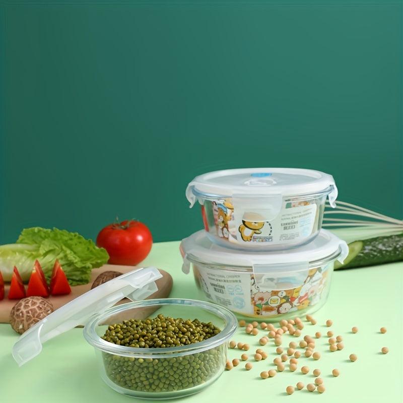 1pc Glass Crisper Box Round Antibacterial Borosilicate Glass Container