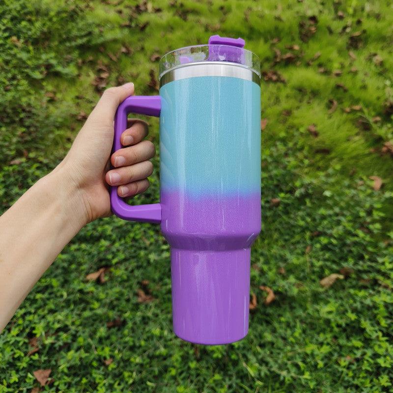 40oz Gradient Tumbler Stainless Steel Thermal Bottle Straw Lid Handle