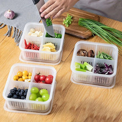 1pc Plastic Refrigerator Storage Box 4 in 1 Draining Crisper With Strainers