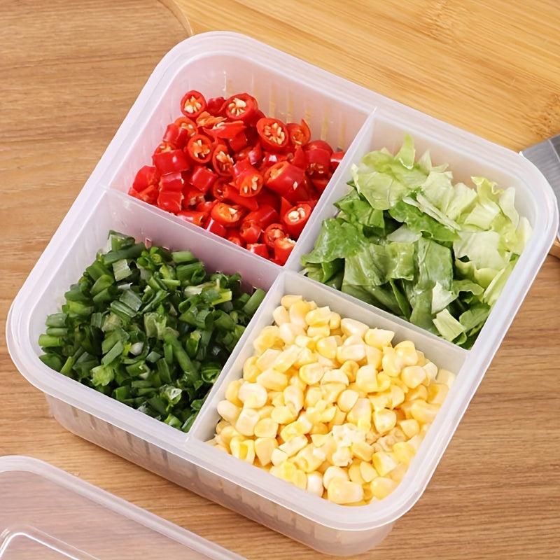 1pc Plastic Refrigerator Storage Box 4 in 1 Draining Crisper With Strainers