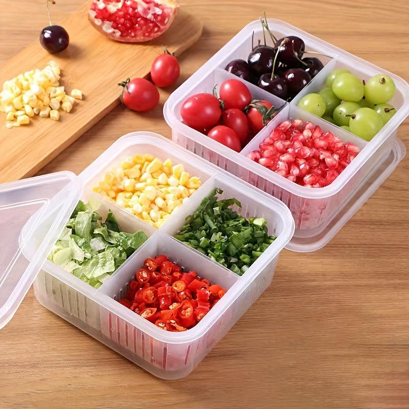 1pc Plastic Refrigerator Storage Box 4 in 1 Draining Crisper With Strainers