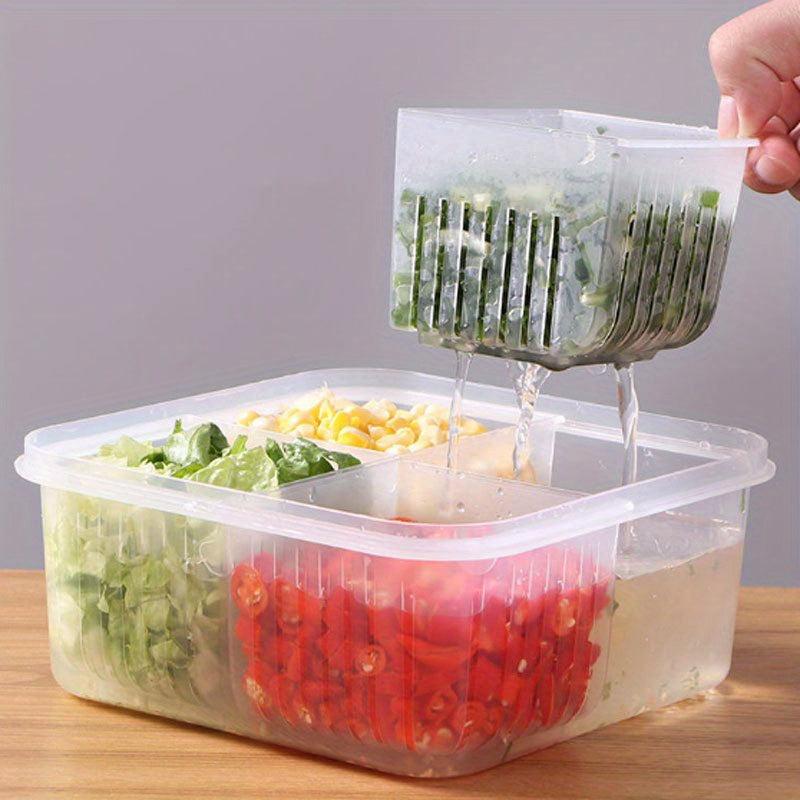 1pc Plastic Refrigerator Storage Box 4 in 1 Draining Crisper With Strainers