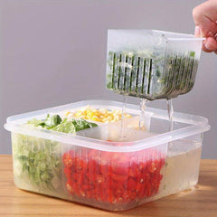 1pc Plastic Refrigerator Storage Box 4 in 1 Draining Crisper With Strainers
