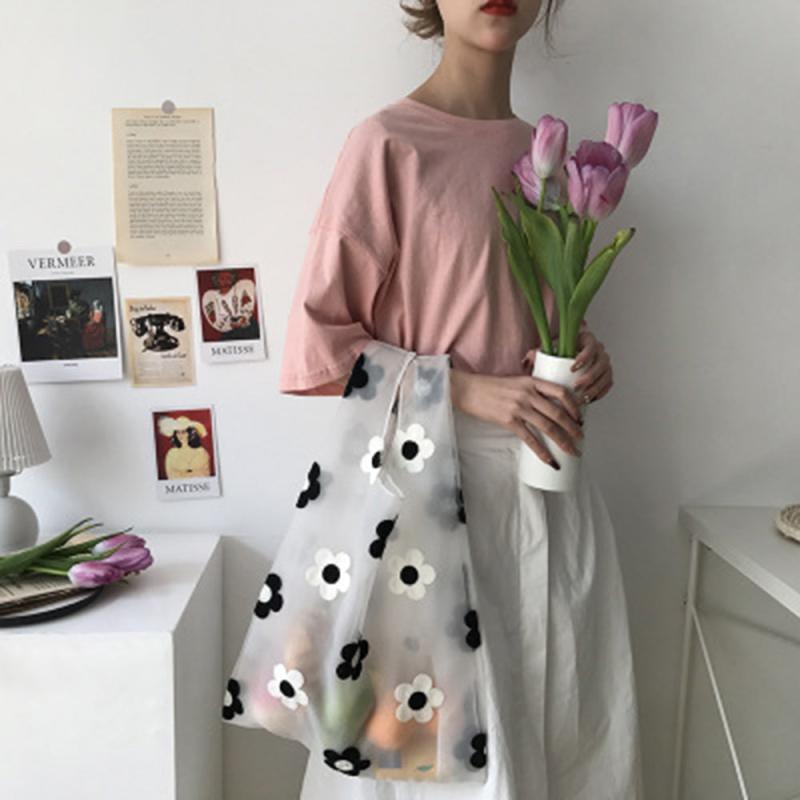 Embroidered Organza Jelly Tote Shopping Bag Daisy Fruit Bag Shoulder Bags