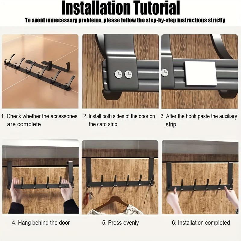 6 Hook Over the Door Coat Rack for Hanging Clothes Towels Backpacks and Hats