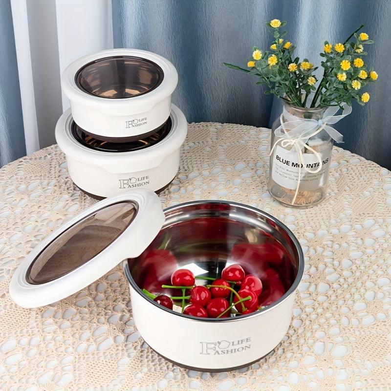 3Pcs Stainless Steel Bowl Set with Cover Leakproof Food Container