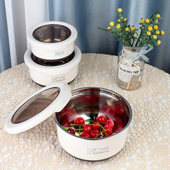 3Pcs Stainless Steel Bowl Set with Cover Leakproof Food Container