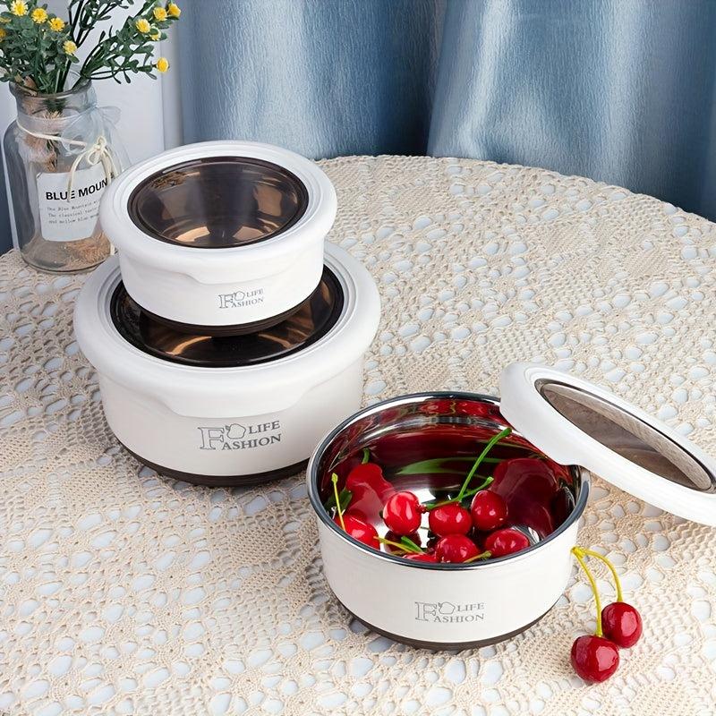 3Pcs Stainless Steel Bowl Set with Cover Leakproof Food Container