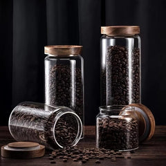 Glass Storage Jar with Wood Lids for Coffee Tea Nuts Sugar Candy Spices