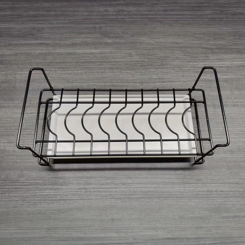 1pc Dish Rack With Drip Tray Minimalist Plate Drain Storage Organizer