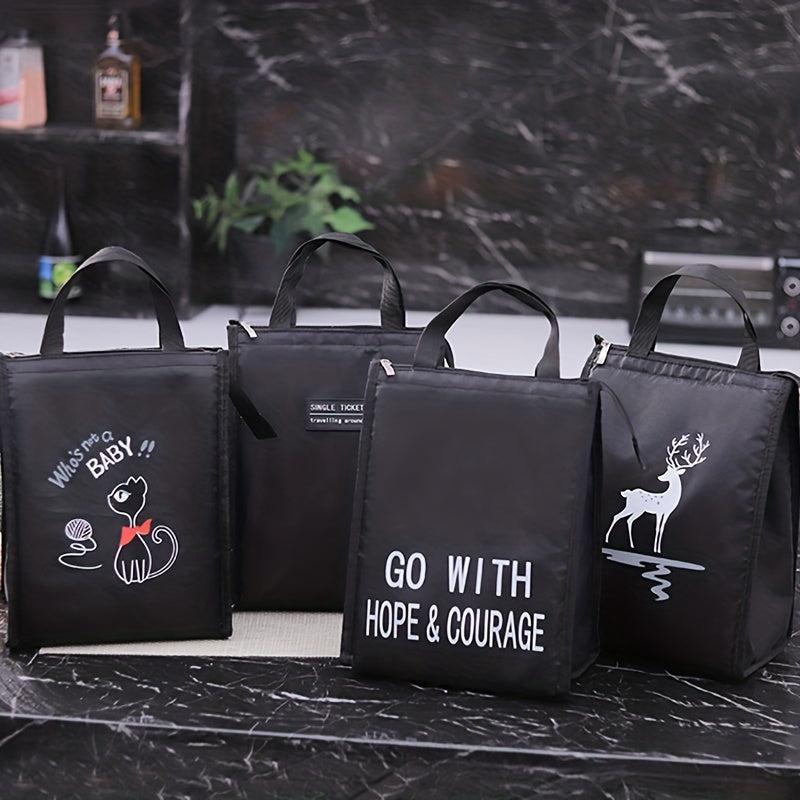 Cat Printed Lunch Bag Aluminum Foil Thickened Large Insulated Portable Bento Bag