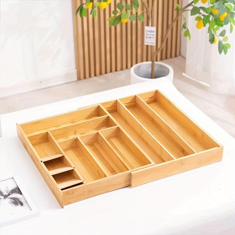 Bamboo Expandable Drawer Storage Box Tableware Rack