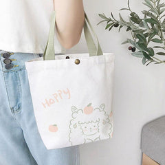 Canvas Tote Bag with Cartoon Print