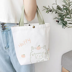 Canvas Tote Bag with Cartoon Print