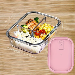 Grided Glass Lunch Box With Lid Microwave Safe Bento Box