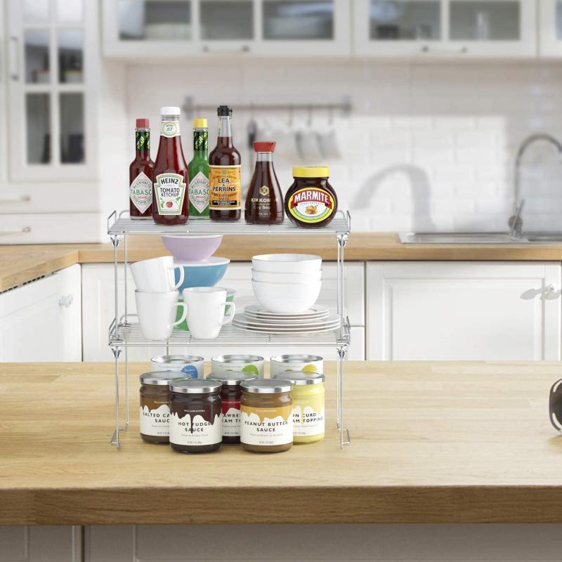 1Pc Stackable Spice Shelf Organizer with Guardrail for Cabinet