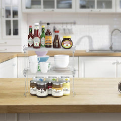 1Pc Stackable Spice Shelf Organizer with Guardrail for Cabinet