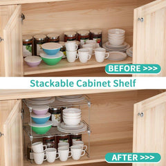 1Pc Stackable Spice Shelf Organizer with Guardrail for Cabinet