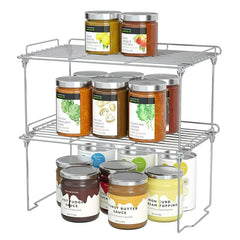 1Pc Stackable Spice Shelf Organizer with Guardrail for Cabinet