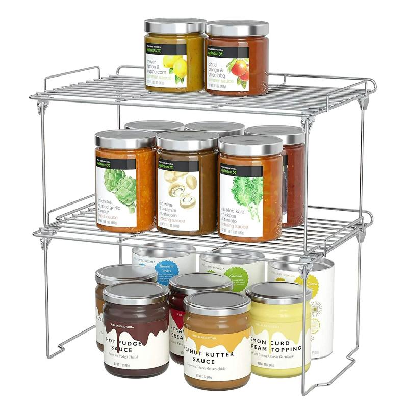 1Pc Stackable Spice Shelf Organizer with Guardrail for Cabinet